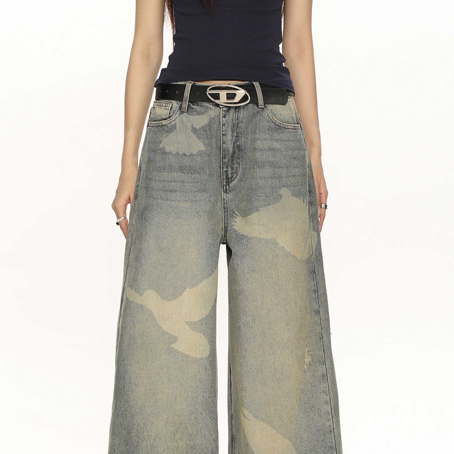 High-grade Pigeon Printed Personalized Chic Jeans